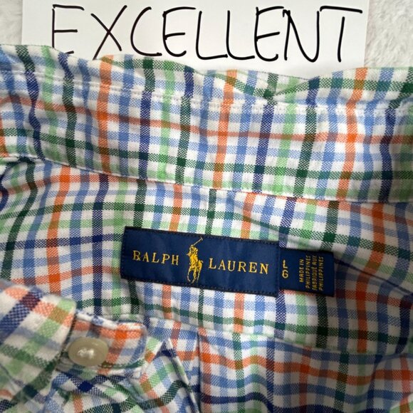 Ralph Lauren Mens Multicolor Gingham Button-Down Shirt Large Cotton Long Sleeve - Picture 3 of 8